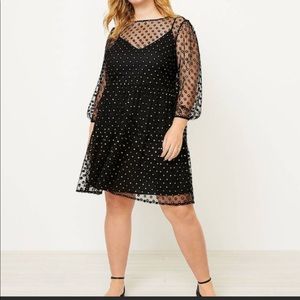 Loft dress size 20 new nwt black and gold polka dot sheer with slip